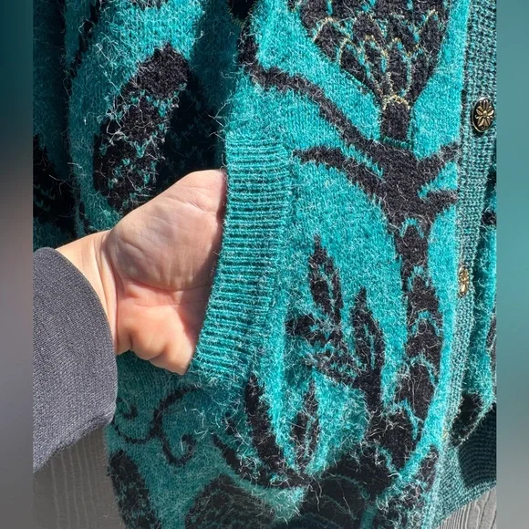 Vintage New Wang Kong Knit Cardigan With Floral Appliqué Size MD - Picture 13 of 16